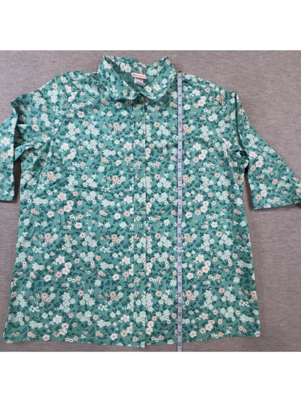 American Sweetheart Floral Button-Up Shirt Womens Size XL 3/4 Sleeves Green - Picture 10 of 13